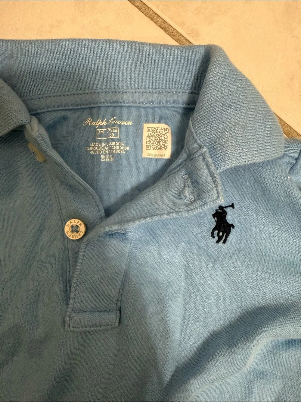 Ralph Lauren Boys Light Blue Polo Romper with Navy Pony